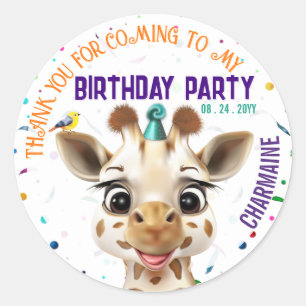 Sticker Rond Girafe Confettis Enfants Anniversaire