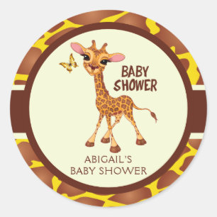 Sticker Rond Girafe et papillon mignons, baby shower