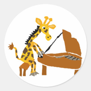 Sticker Rond Girafe idiote jouant le piano