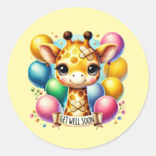 Sticker Rond Girafe mignon pour un prompt rétablissement 