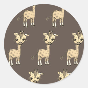 Sticker Rond Girafe Mignonne Aquarelle Rustique 
