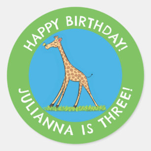 Sticker Rond Girafe mignonne avec dessin animé papillon anniver