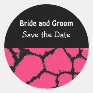 Sticker Rond Girafe motif rose chaud Enregistrer la date
