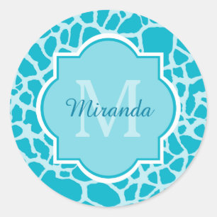Sticker Rond Girafe Turquoise Moderne Imprimer Monogramme Avec 