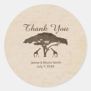 Sticker Rond Girafes de safari africain & Arbre Mariage Vintage