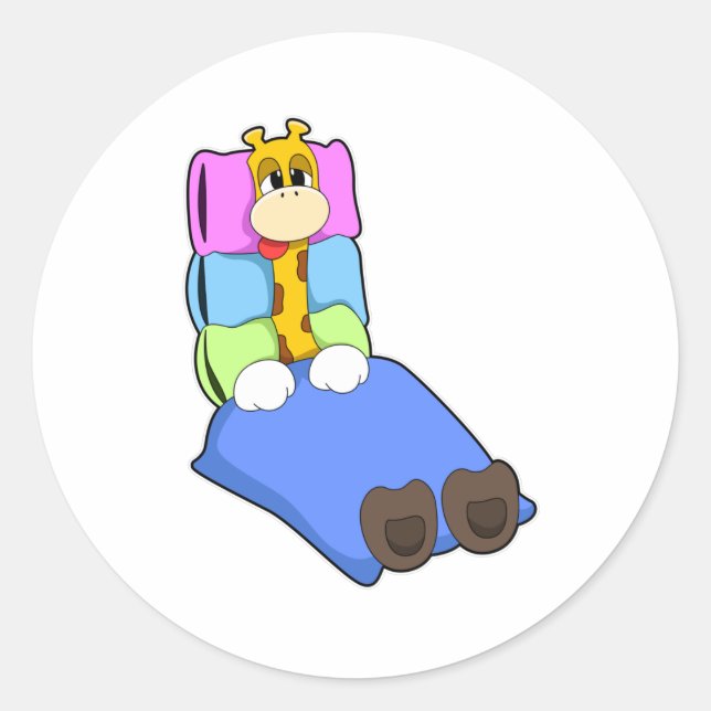 Sticker Rond Giraffat au coucher avec couverture et Coussin (Devant)