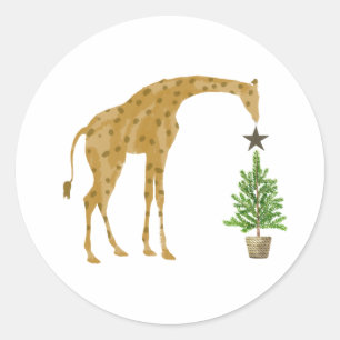 Sticker Rond Giraffe Arbre de Noël étoile