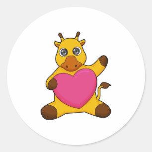 Sticker Rond Giraffe au coeur