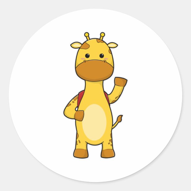 Sticker Rond Giraffe avec sac à dos (Devant)