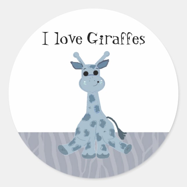 Sticker Rond Giraffe de dessin animé avec des mots (Devant)