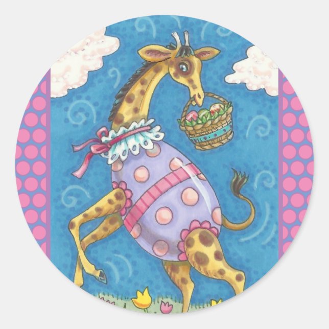 STICKER ROND GIRAFFE D'OEUFS DE PÂQUES & TULIPS, BALISES DE PRI (Devant)