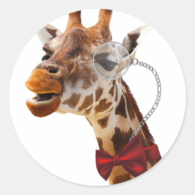 Sticker Rond Giraffe drôle avec Bowtie et Monocle (Devant)