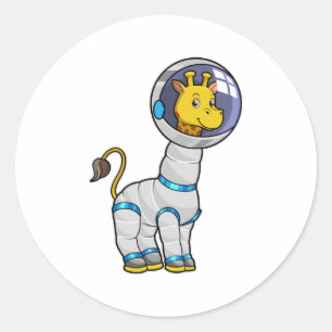 Sticker Rond Giraffe en astronaute dans la sphère de verre