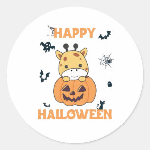 Sticker Rond Giraffe En Giraffes Cute Citrouille Joyeux Hallowe