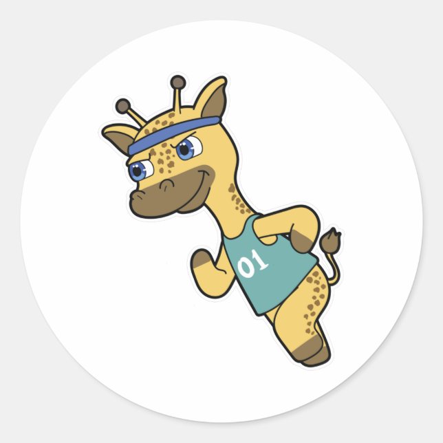 Sticker Rond Giraffe en Jogger à Running avec Headband (Devant)