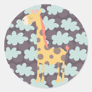 Sticker Rond Giraffe et nuages