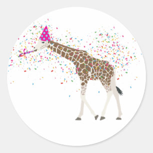 Sticker Rond Giraffe Fête Safari Animaux ayant une fête