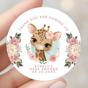 Sticker Rond Giraffe florale mignonne fille Baby shower Merci