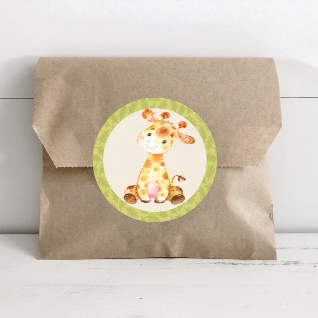 Sticker Rond Giraffe Jungle Animaux Baby shower Favoriser Stick (Créateur téléchargé)