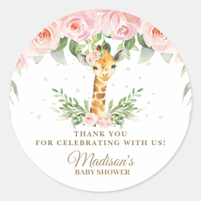 Sticker Rond Giraffe Jungle Safari Rose Floral Merci Favoriser (Devant)