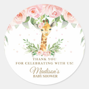 Sticker Rond Giraffe Jungle Safari Rose Floral Merci Favoriser
