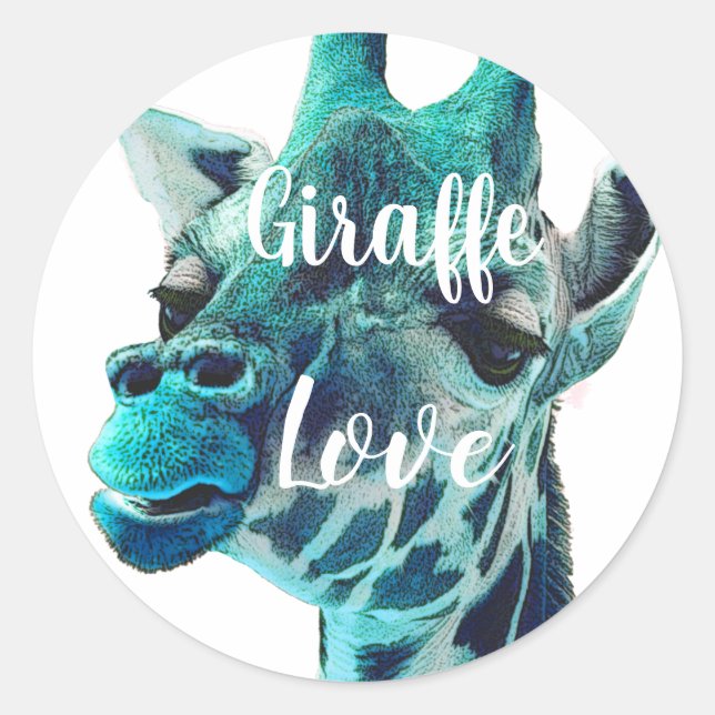 Sticker Rond Giraffe Love Typographie ou votre devis préféré (Devant)