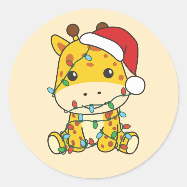 Sticker Rond Giraffe Noël Animaux d'hiver Giraffes (Devant)