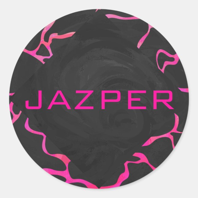 Sticker Rond Giraffe rose chaude et noire (Devant)