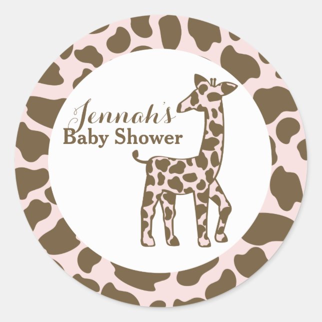 Sticker Rond Giraffe Spots Baby shower rose (Devant)