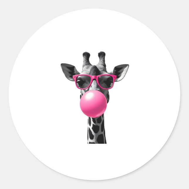 Sticker Rond Giraffe Women Giraffe Face with Sunglasses Wild An (Devant)