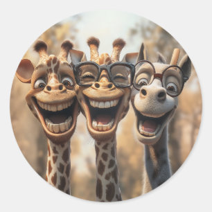 Sticker Rond Giraffes de toiture en lunettes
