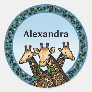 Sticker Rond Giraffes et Laurel, ajoutez votre nom