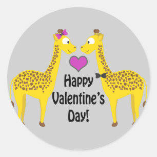 Sticker Rond Giraffes Heureuses Saintes-Valentin