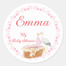 Girl Baby Shower Stickers: Charming Floral Border 