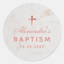 Girl Baptism Faux Rose Gold Marble Élégant Script