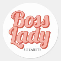 Girl Boss Retro Nom Customisé Classic Round Sti