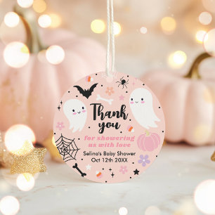 Sticker Rond Girl Ghost Little Boo est due Baby shower d'Hallow