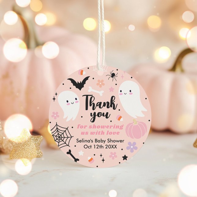 Sticker Rond Girl Ghost Little Boo est due Baby shower d'Hallow (Créateur téléchargé)