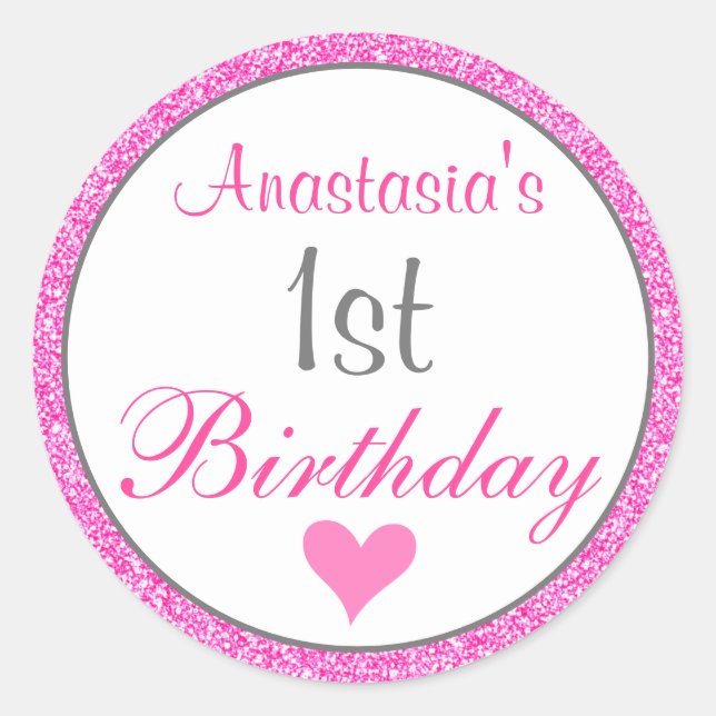 Sticker Rond Girl Glam Princess Hot rose Parties scintillant 1e (Devant)