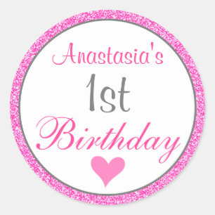 Sticker Rond Girl Glam Princess Parties scintillant rose-chaud 
