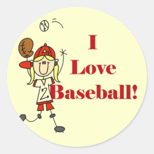 Sticker Rond Girl I Love Tshirts et cadeaux de baseball