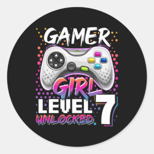 Sticker Rond Girl Level 7 déverrouillé jeu vidéo 7e anniversair