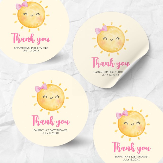 Sticker Rond Girl Little Ray of Sunshine Baby Shower (Little Ray of Sunshine Boho Baby Shower Round Sticker)