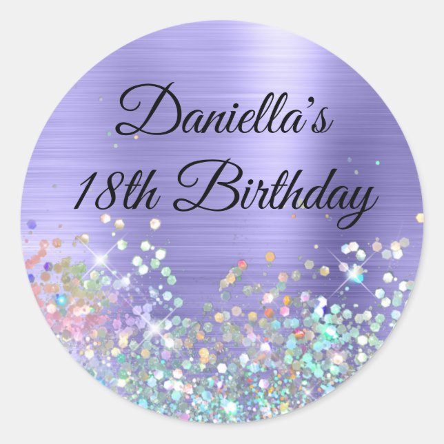 Sticker Rond Girl Periwinkle Foil Holo Parties scintillant (Devant)