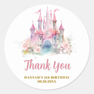 Sticker Rond Girl Princess Royal Castle 5e anniversaire Merci