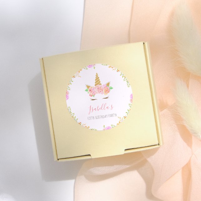 Sticker Rond Girl Unicorn Visage Nom du script Anniversaire (Créateur téléchargé)