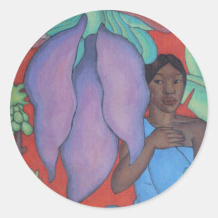 Sticker Rond 'Girl with Banana Leaf' - Arman Manookian