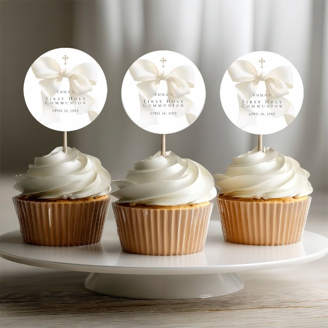 Sticker Rond Girl's First Holy Communion Stylish Ivory Bow (Créateur téléchargé)