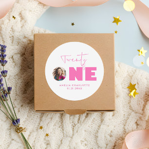 Sticker Rond Girly Hot Pink Bold Typographie 21e fête d'anniver