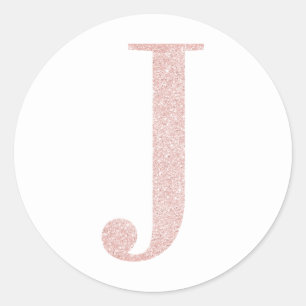 Sticker Rond Girly Rose Gold Pâle Pailleté Monogramme J